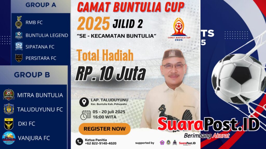 Kick Off Camat Buntulia Cup II: 8 Tim Siap Tempur di Lapangan Taluduyunu